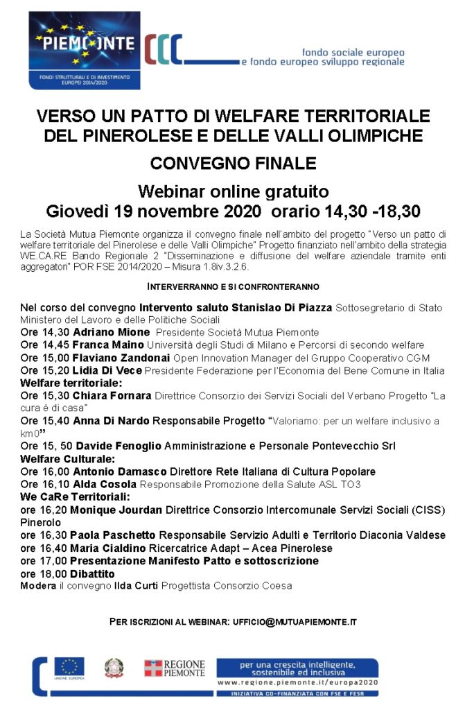 Webinar online Verso un Patto Territoriale del Pinerolese e delle Valli Olimpiche