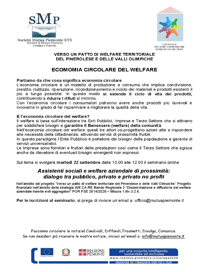 Programma del seminario gratuito Economia circolare del Welfare